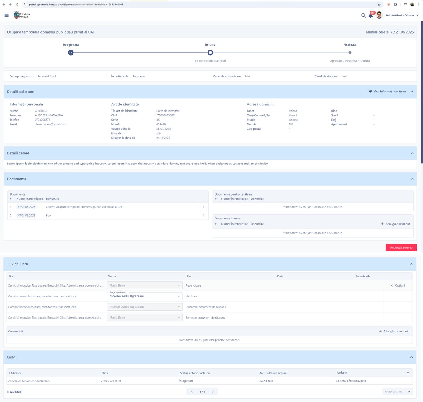 A temporary occupation application for public land in the Smart Digital City platform