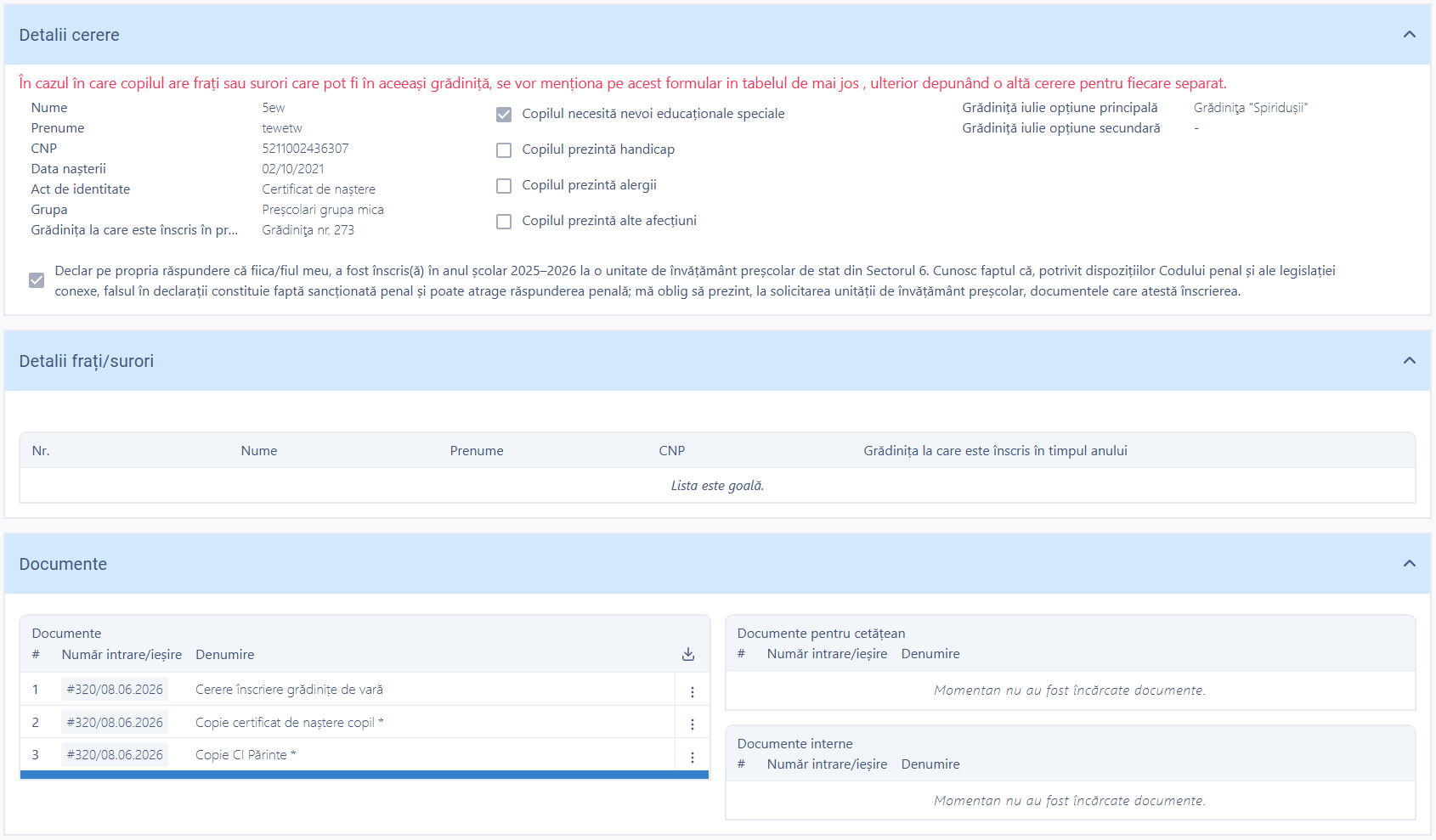 A kindergarten admission application in the Smart Digital City platform