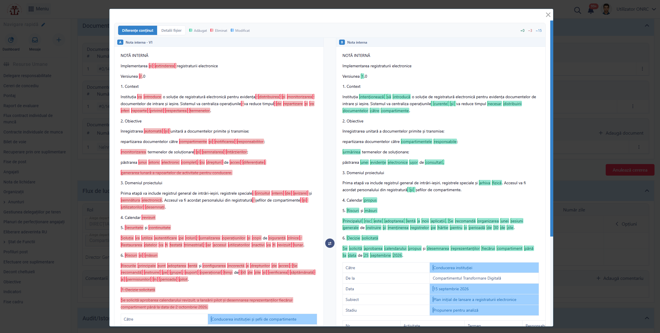Comparing two versions of a document in the Smart Digital City platform