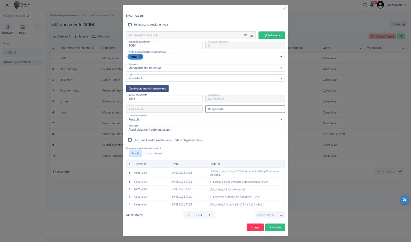 Internal control documents in the Smart Digital City platform