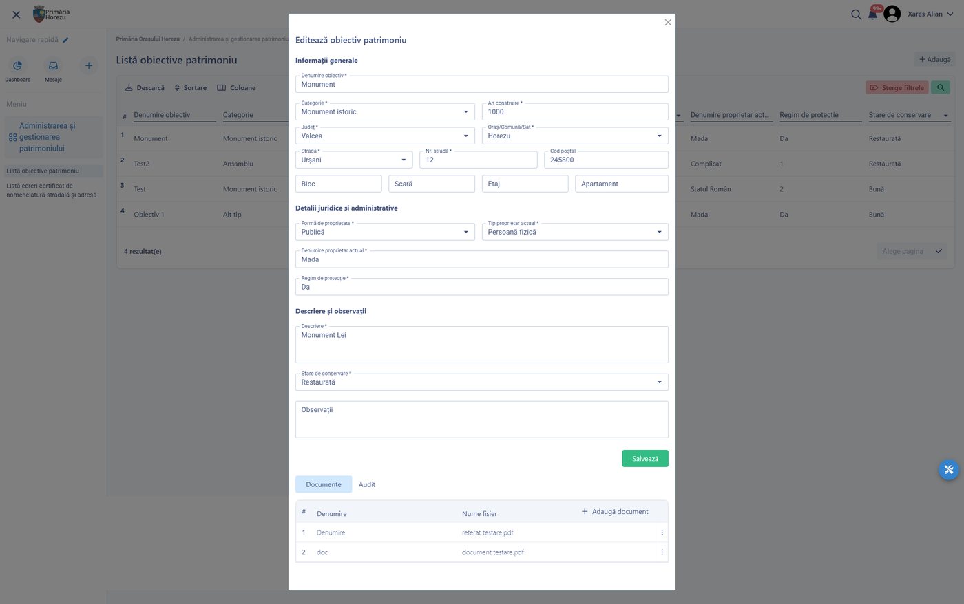 Municipal asset register with a heritage asset record open for editing