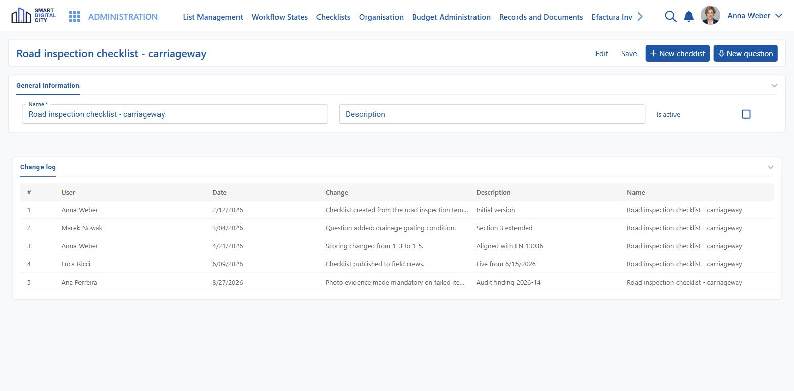 Change log on a configuration record showing who changed what, when and why