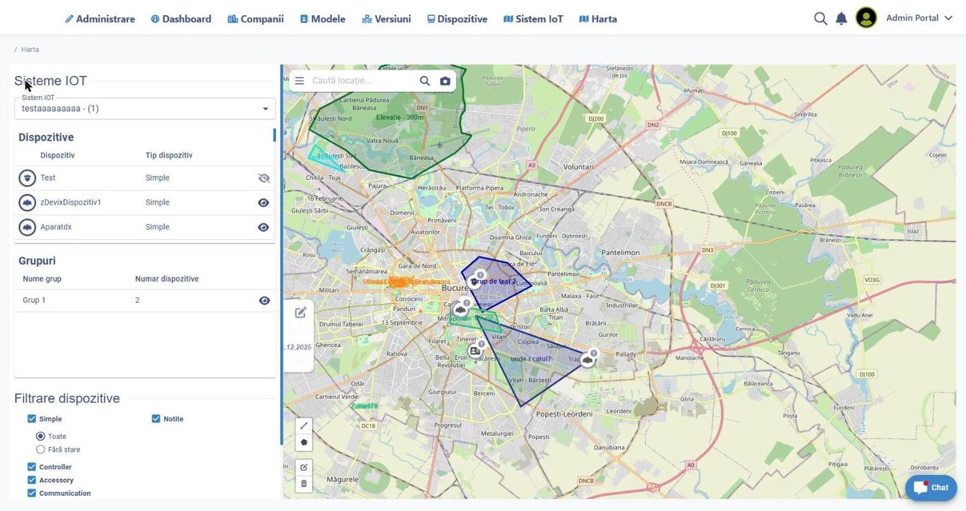 Urban IoT map with connected systems, devices and geofenced zones