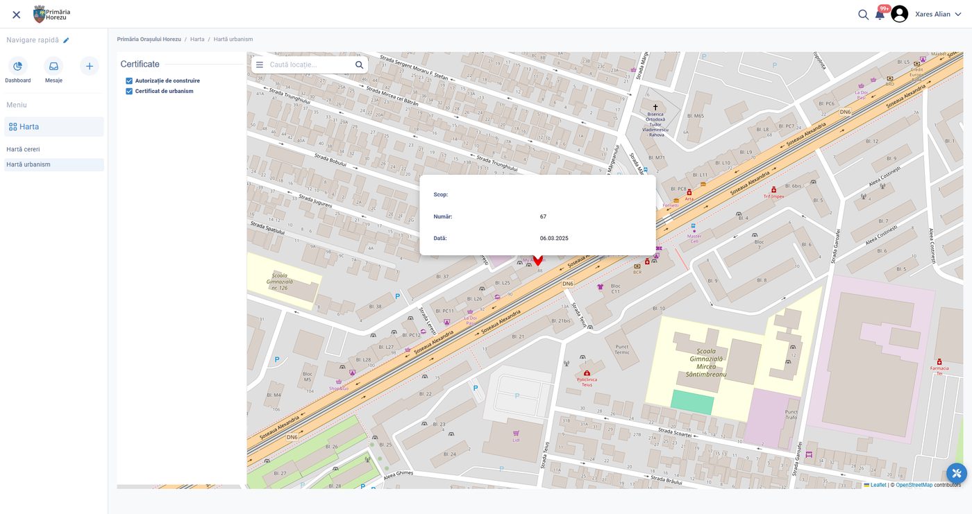 Operational map with permits, assets and field work over the city