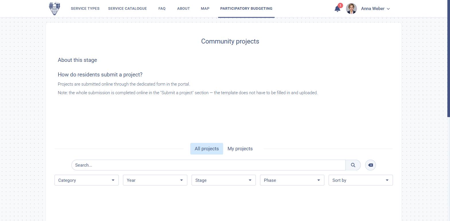 Participatory budgeting in the citizen portal with project stages, phases and filters