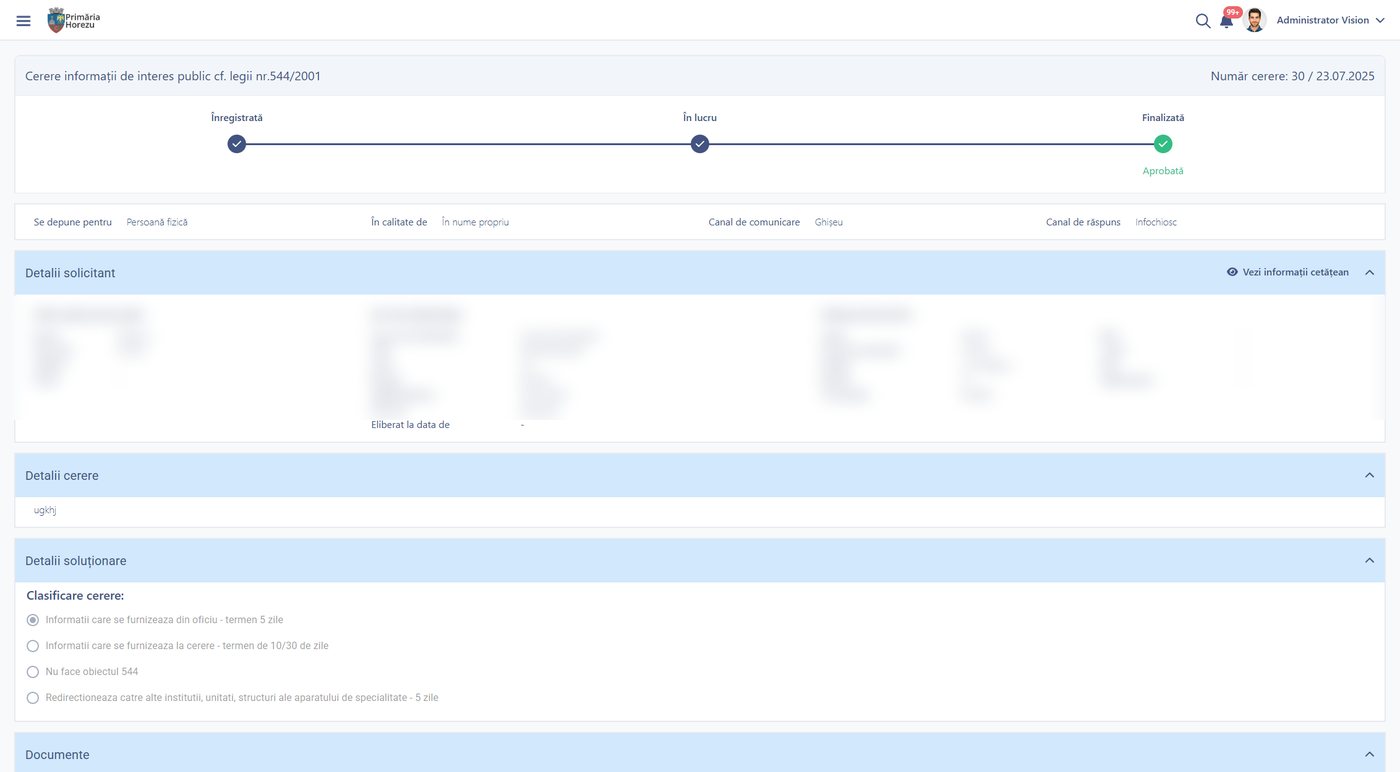 Public information request with statutory classification, workflow and audit