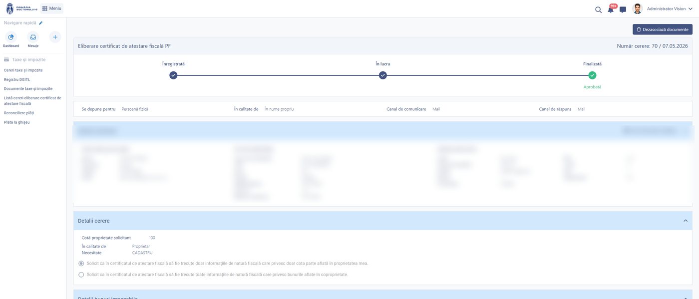 Tax certificate request with its stage tracker, charges and audit trail