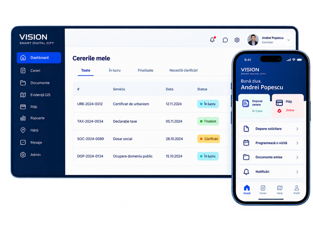 The Vision Smart Digital City platform on desktop and mobile